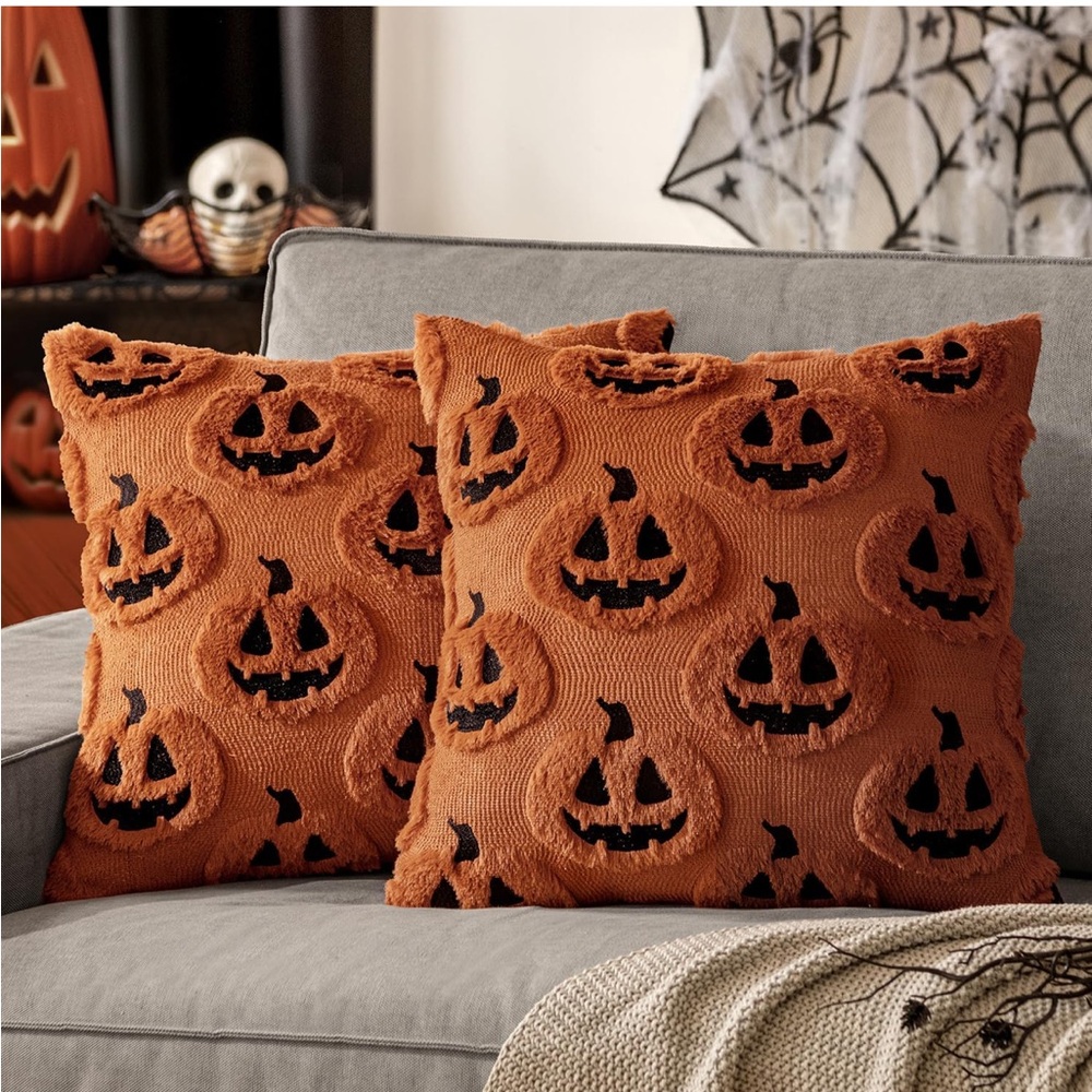Amazon Halloween Pumpkin Accent Pillows - Orange and Black